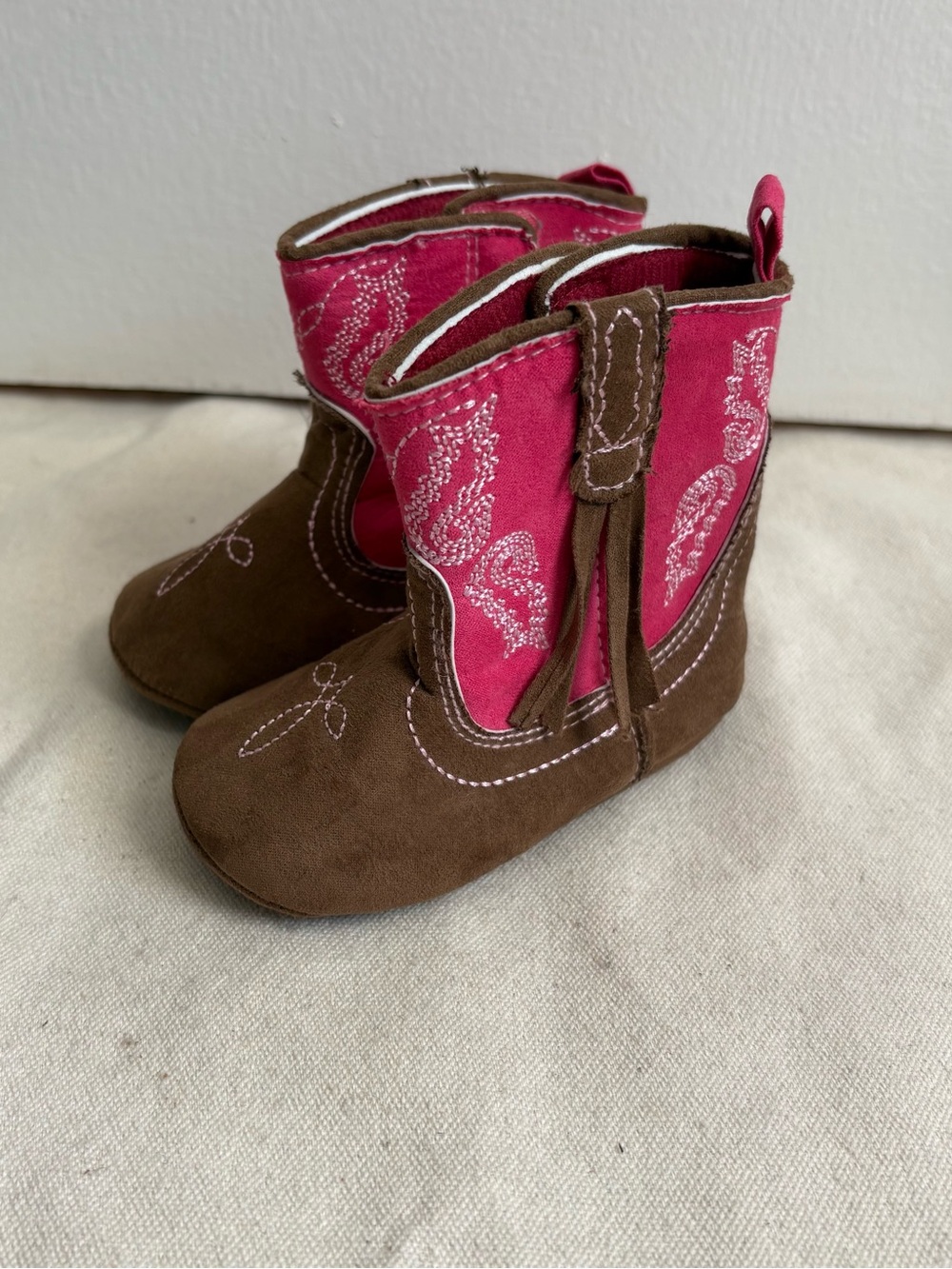 Rising Star Girls Western Cowgirl Bootie Boots Fringe Brown Pink 9-12 Months